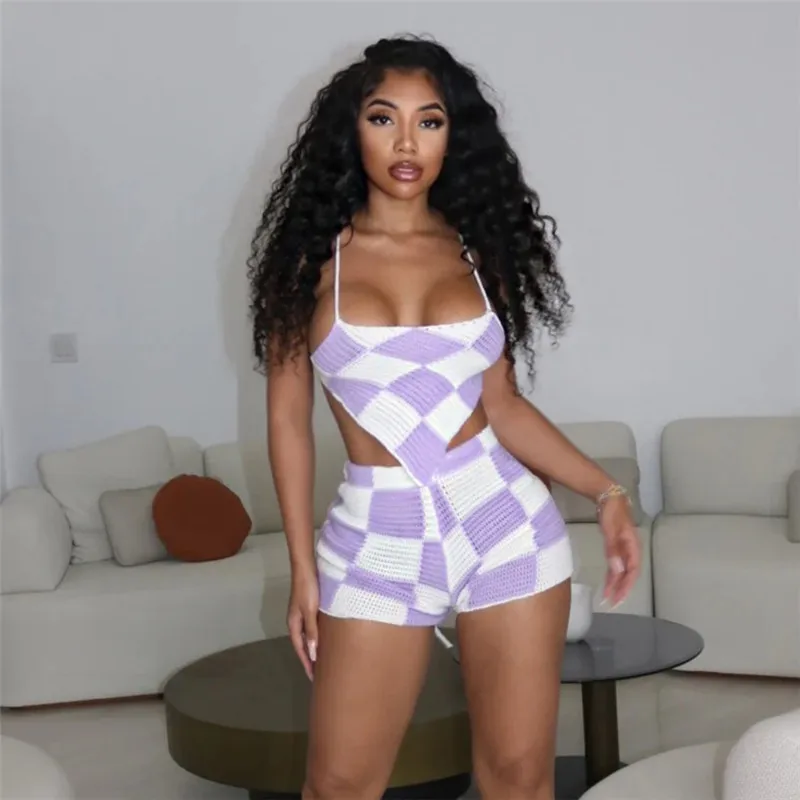 2023 Summer Women's New Sexy Color Block Hollow Knit Hanging Neck Tank Top High Waist Slim Wrap Hip Shorts Two Piece Set
2023 Summer Women's New Sexy Color Block Hollow Knit Hanging Neck Tank Top High Waist Slim Wrap Hip Shorts Two Piece Set