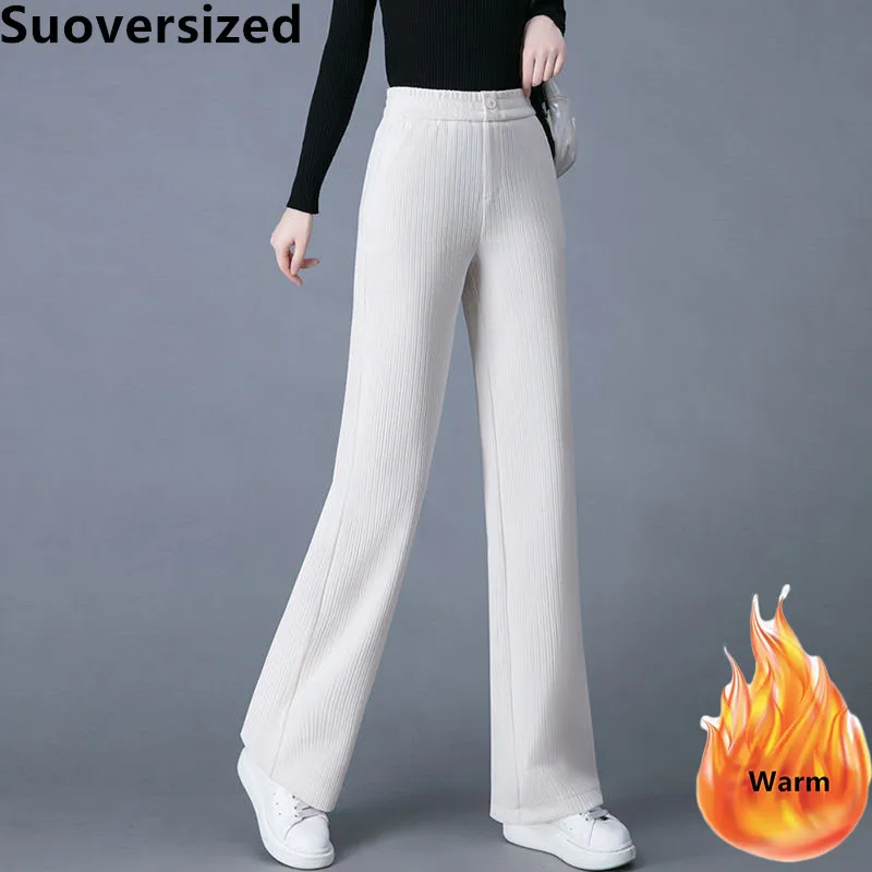 Women's Plus Velvet Wide-leg Pants Winter High Waisted Warm Thicken Straight Pantalon Oversized 4xl Korean Casual Loose Trouser
Women's Plus Velvet Wide-leg Pants Winter High Waisted Warm Thicken Straight Pantalon Oversized 4xl Korean Casual Loose Trouser