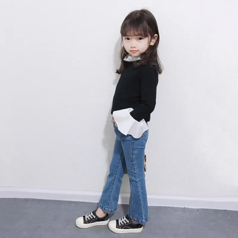 

Girls' Spring Autumn Thin Flared Pants Children's Fashionable Outer Wearing Jeans Baby Western Flavor All-Match Casual Tousers