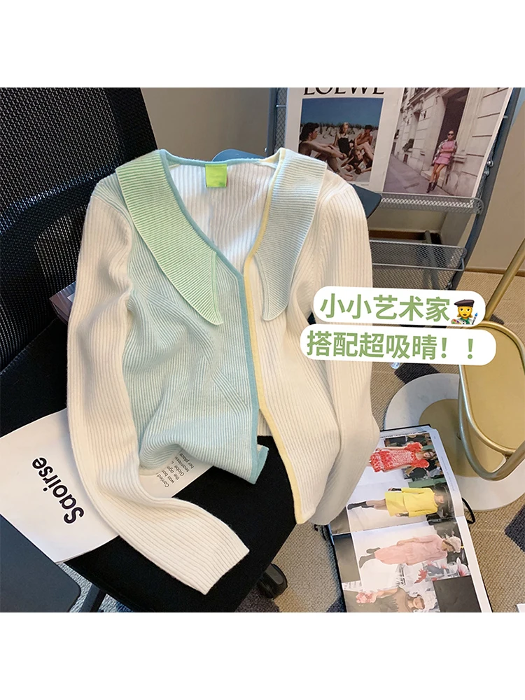 Candy Color Patchwork Women Knit Pullover Autumn Winter 2022 Lapel Split Hem Knitwear Female Soft Sweater Korean Style Design
Candy Color Patchwork Women Knit Pullover Autumn Winter 2022 Lapel Split Hem Knitwear Female Soft Sweater Korean Style Design