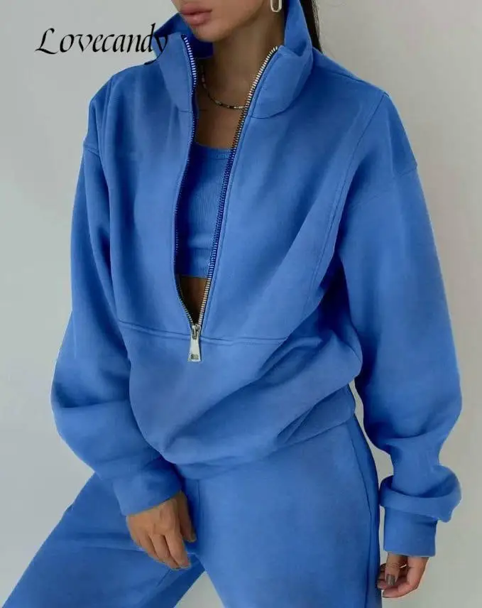 Womens Half Zipper Polo Hooded Tracksuit Sets Solid Long Sleeve Loose Sweatshirt Pants Suits 2022 Autumn Thick Warm Suit Outfits
Womens Half Zipper Polo Hooded Tracksuit Sets Solid Long Sleeve Loose Sweatshirt Pants Suits 2022 Autumn Thick Warm Suit Outfits