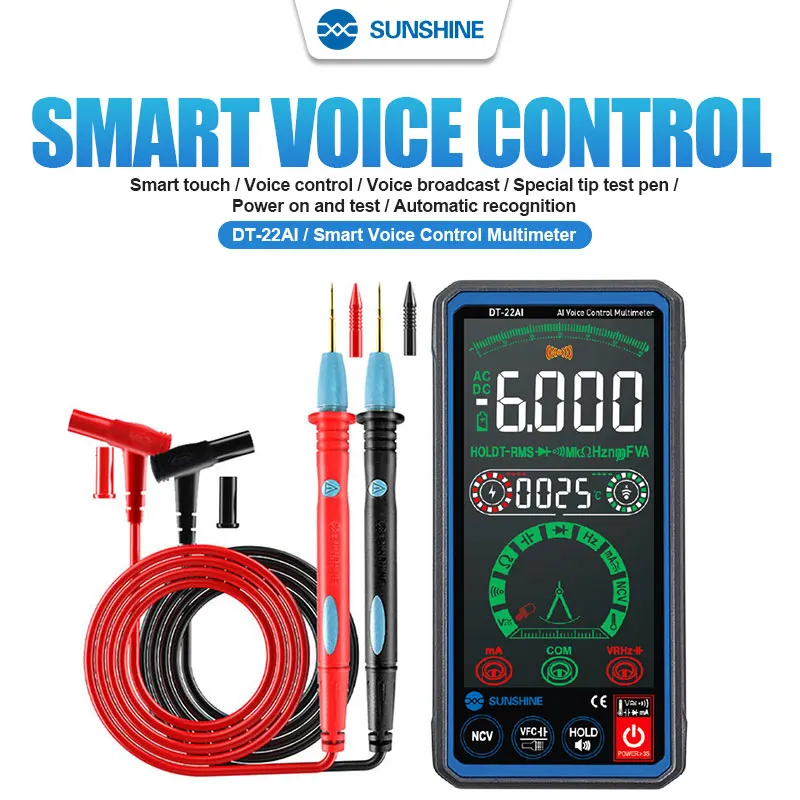 SUNSHINE DT-22AI Intelligent Voice Control Multimeter Intelligent Voice Control Intelligent High-speed Chip High-definition
SUNSHINE DT-22AI Intelligent Voice Control Multimeter Intelligent Voice Control Intelligent High-speed Chip High-definition
