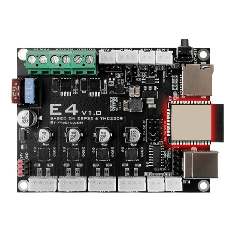 Материнская плата для 3D-принтера E4 V1.0 ESP32, плата управления, интегрированный драйвер TMC2209 с Wi-Fi
Материнская плата для 3D-принтера E4 V1.0 ESP32, плата управления, интегрированный драйвер TMC2209 с Wi-Fi