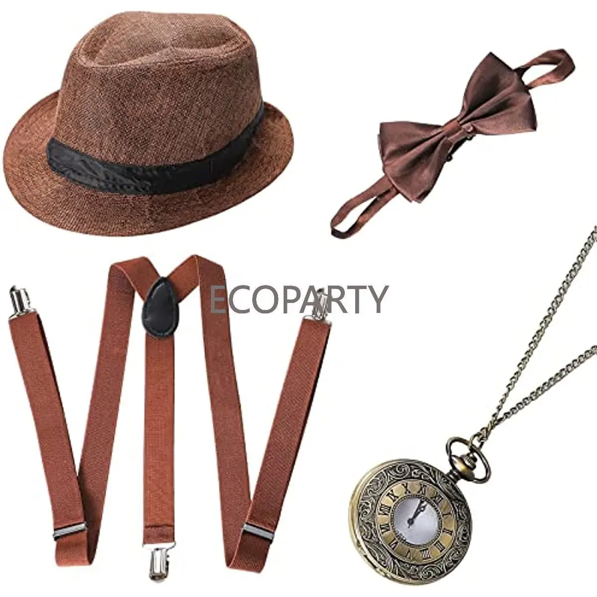 

1920s Herren Accessoires, Gatsby Kostüm Set 20er Jahre Vintage Kleidung Mit Panama Gangster Hut Verstellbar Y-Back-Hosenträger