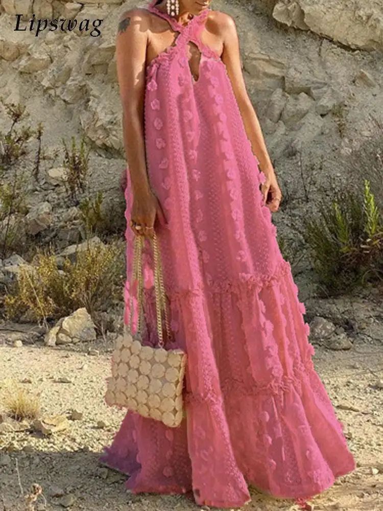 Summer Elegant Solid Ball Tassel Party Dress Women Fashion Sleeveless Sundress Lady Sexy Hollow Cross Halter Beach Dress Vestido
Summer Elegant Solid Ball Tassel Party Dress Women Fashion Sleeveless Sundress Lady Sexy Hollow Cross Halter Beach Dress Vestido