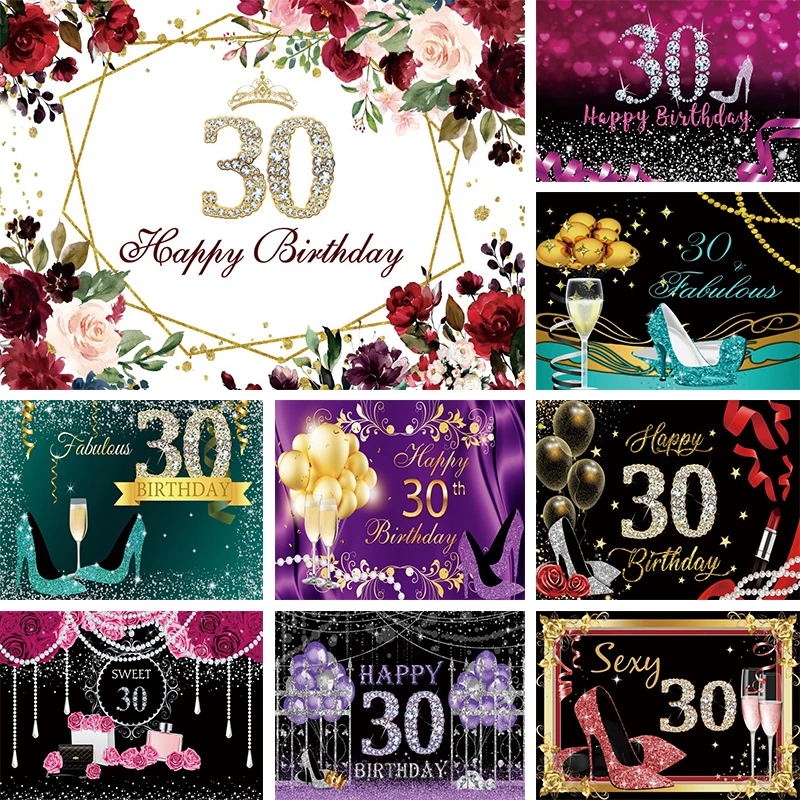 Happy 30th Birthday Party 30 Years Old Women Backdrop Decoration Black Glitter High Heels Flowers Photography Background Banner
Happy 30th Birthday Party 30 Years Old Women Backdrop Decoration Black Glitter High Heels Flowers Photography Background Banner
