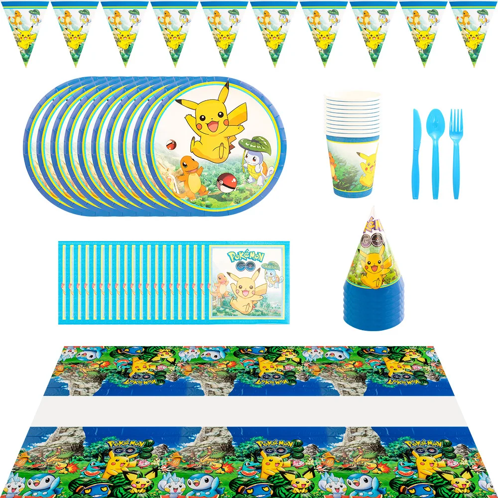 

Детские украшения для дня рождения и вечеринки, набор одноразовой посуды, воздушные шары, фоны для детского душа, Пикачу, товары для вечеринки