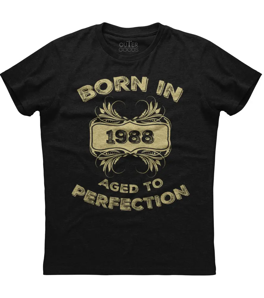 

Born In 1988 Aged To Perfection Mens Short Sleeve New Cotton Black T-Shirt