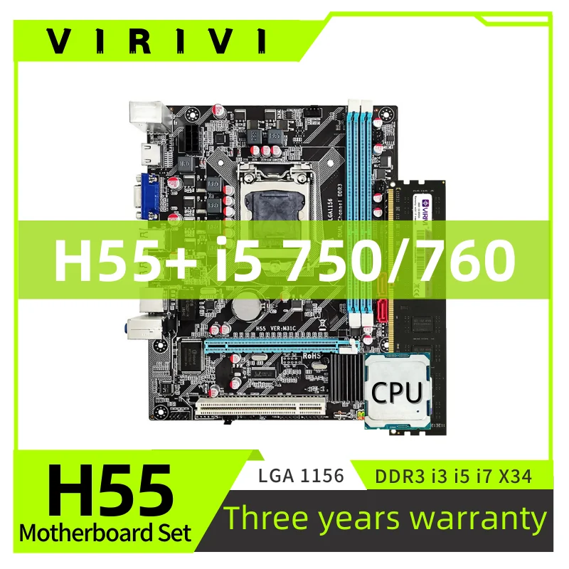 VIRIVI H55 DDR3 Motherboard Set With i5 750 760 LGA1156 CPU*1 match DDR3 desktop memory
VIRIVI H55 DDR3 Motherboard Set With i5 750 760 LGA1156 CPU*1 match DDR3 desktop memory