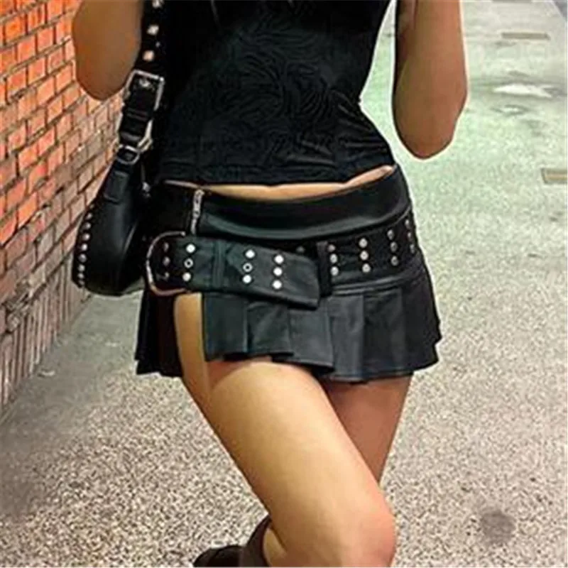 Sexy Slim A-Line Pleated Split Skirt With Sashes Solid Metal Buckle Low-Waisted Super Mini Skirts Women 2023 Summer
Sexy Slim A-Line Pleated Split Skirt With Sashes Solid Metal Buckle Low-Waisted Super Mini Skirts Women 2023 Summer