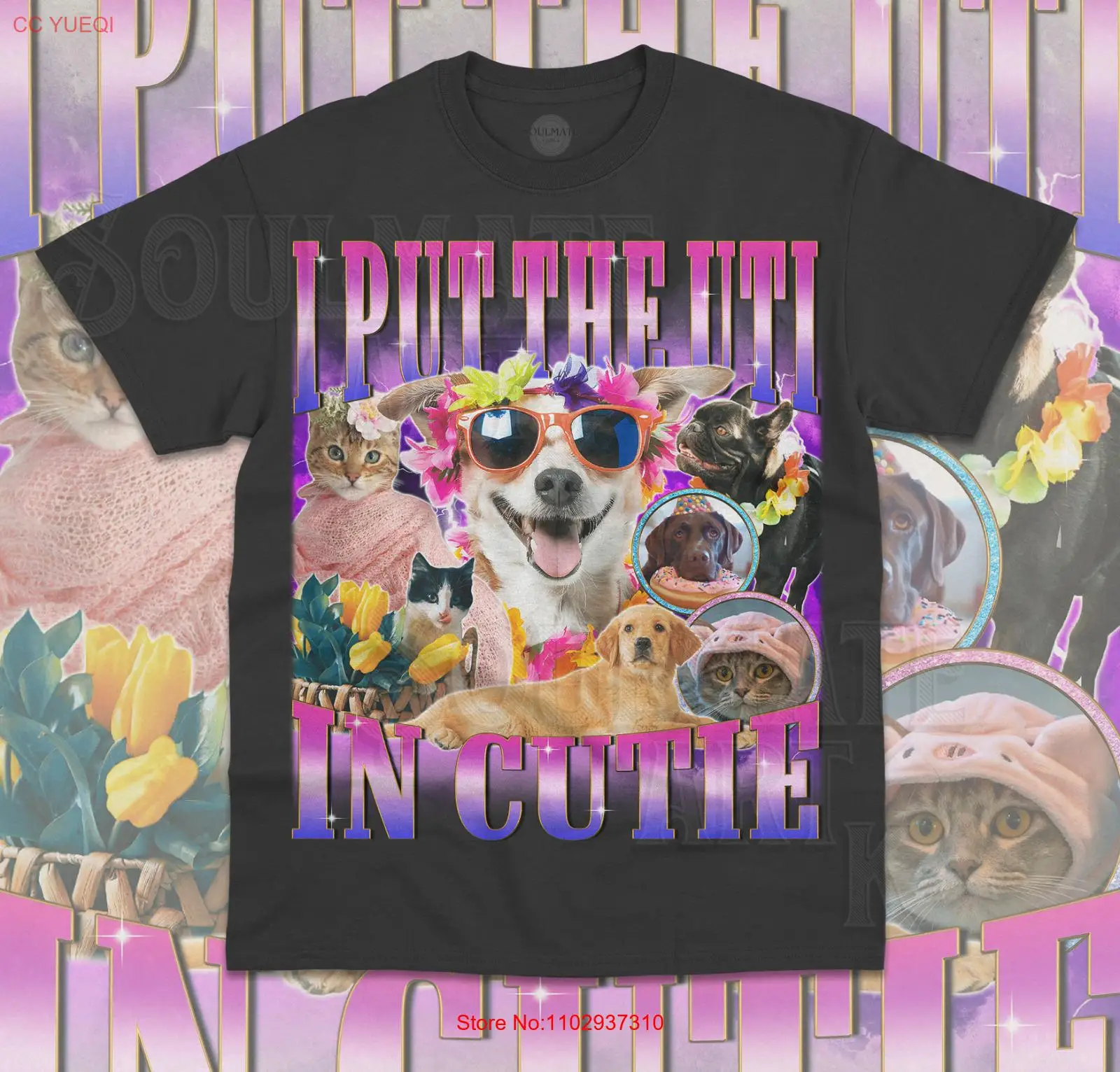 I Put The UTI In Cutie футболка смешной мем милая собака кошка домашнее животное унисекс