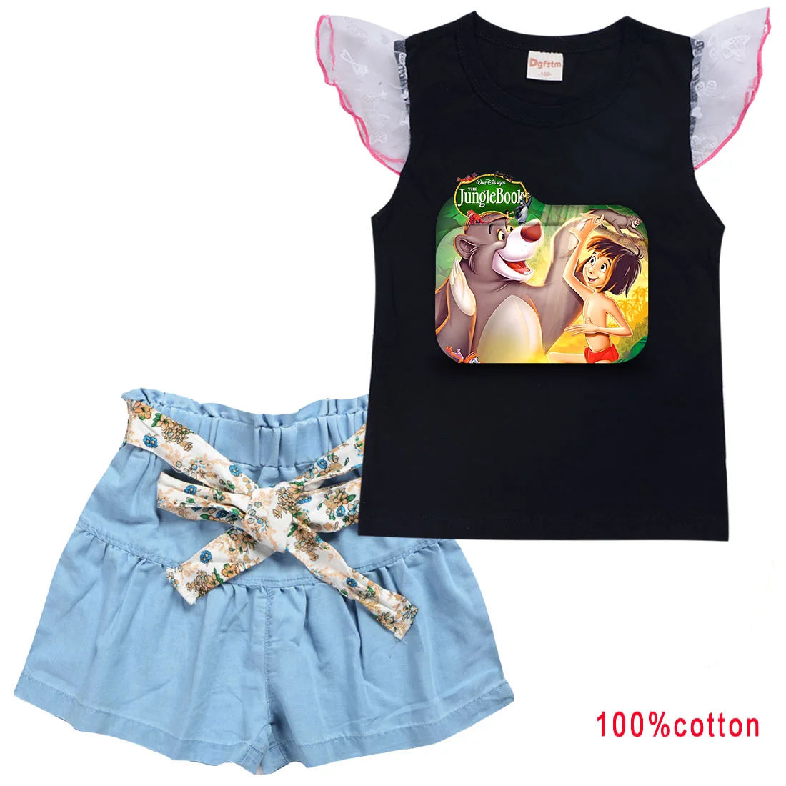 

2pc/Sets Disney The Jungle Book Girls Clothing Outfits Summer T-shirt Shorts Clothes Casual Sports Tracksuits