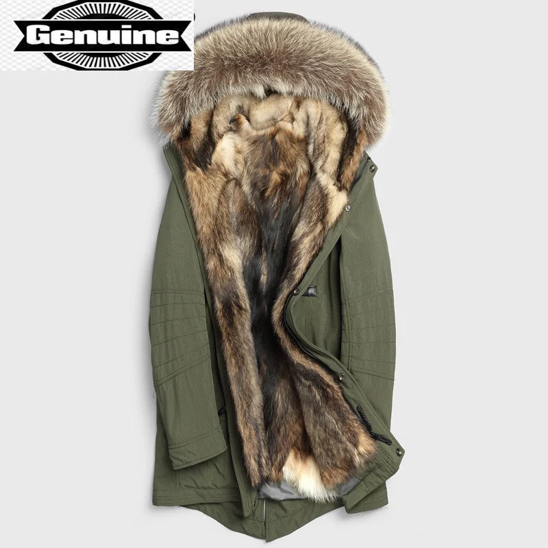 

Fur Coat Men Parka Real Wolf Fur Liner Long Winter Jacket Men Raccoon Fur Collar Warm Parkas Hombre 2023 P-12-19002