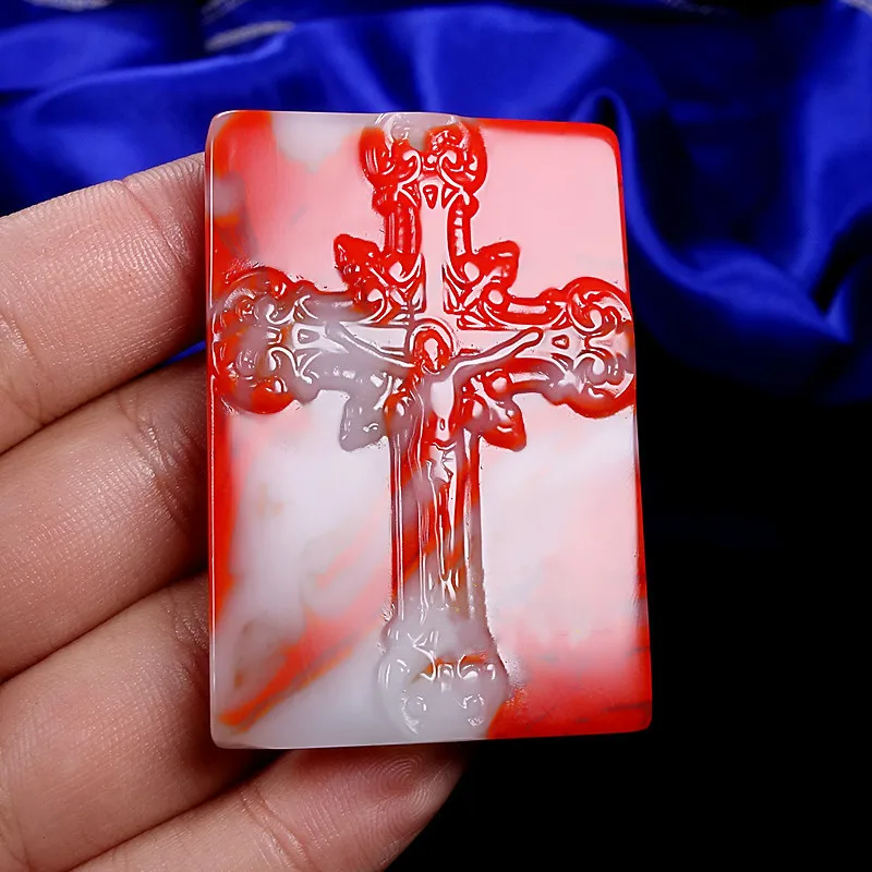 Natural Colored Jade Hand Carved Cross Pendant Fashion Boutique Jewelry Men's and Women's Colorful Chicken Blood Necklace
Natural Colored Jade Hand Carved Cross Pendant Fashion Boutique Jewelry Men's and Women's Colorful Chicken Blood Necklace