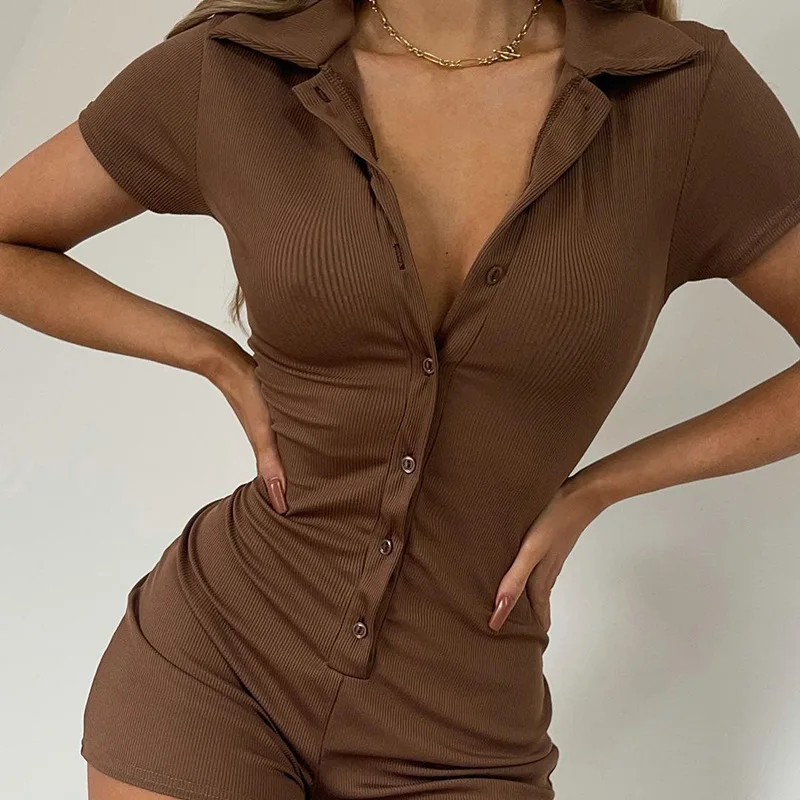 Fashion Ladies Slim Short Sleeve Jumpsuit Summer Spring Girls Creative Lapel Solid Color Front Button Siamese Trousers Shorts
Fashion Ladies Slim Short Sleeve Jumpsuit Summer Spring Girls Creative Lapel Solid Color Front Button Siamese Trousers Shorts
