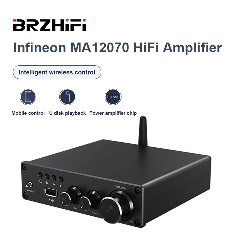 Цифровой усилитель BRZHIFI Audio C70 Infineon MA12070, Bluetooth U-диск с низким уровнем искажения, 80 Вт * 2, усилитель мощности Hi-Fi, значительно превышает TPA3116
Цифровой усилитель BRZHIFI Audio C70 Infineon MA12070, Bluetooth U-диск с низким уровнем искажения, 80 Вт * 2, усилитель мощности Hi-Fi, значительно превышает TPA3116