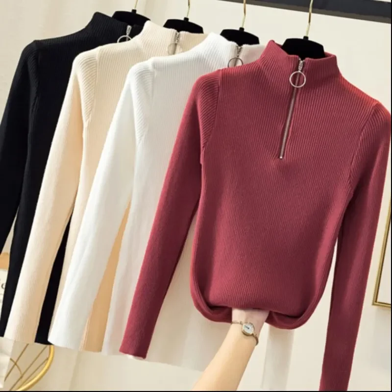 Knitted Women Zipper Half High Neck Sweater Pullovers Autumn Winter Basic Women Sweaters Slim Solid Knitwear Pull Femme Tops
Knitted Women Zipper Half High Neck Sweater Pullovers Autumn Winter Basic Women Sweaters Slim Solid Knitwear Pull Femme Tops