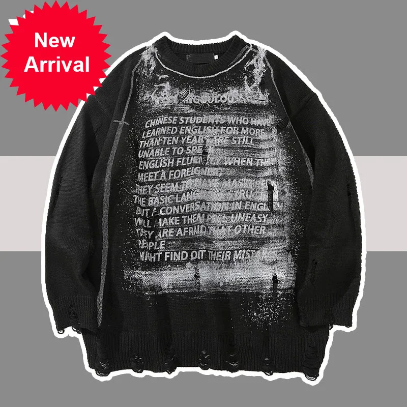Knitted Sweater Men Tattered Letter Graffiti Streetwear Hole Jumpers Pullover Women Hip Hop Harajuku Rock Autumn Cotton Sweaters
Knitted Sweater Men Tattered Letter Graffiti Streetwear Hole Jumpers Pullover Women Hip Hop Harajuku Rock Autumn Cotton Sweaters