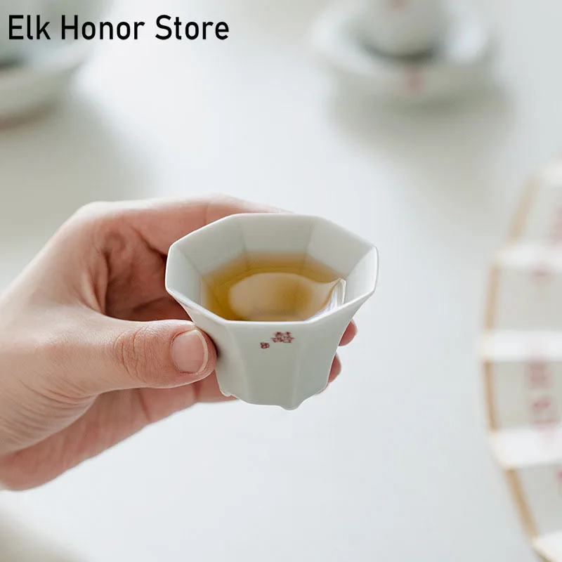2pc/Set Matte White Ceramic Tea Cup Pure Handwritten Double Happiness High Foot Octagonal Tea Bowl Wedding Kung Fu Tea Set 40ml
2pc/Set Matte White Ceramic Tea Cup Pure Handwritten Double Happiness High Foot Octagonal Tea Bowl Wedding Kung Fu Tea Set 40ml