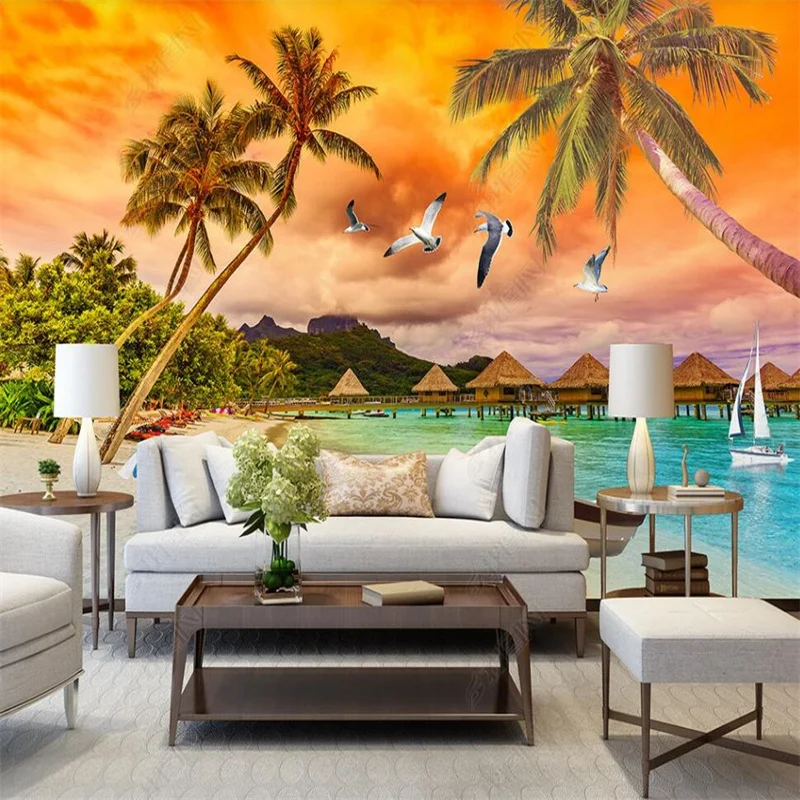 

Seascape Sunset Love Sea Palm Maldives Landscape Bedroom Decor Wallpaper Living Room 3D Wall Paper Home Decor Custom Mural