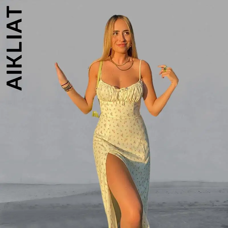 Aikliat Fashion Dress Women Small Floral Side Slit Sexy Sling Dresses Basic Simple Robe All-Match Vintage Female Vestidos
Aikliat Fashion Dress Women Small Floral Side Slit Sexy Sling Dresses Basic Simple Robe All-Match Vintage Female Vestidos