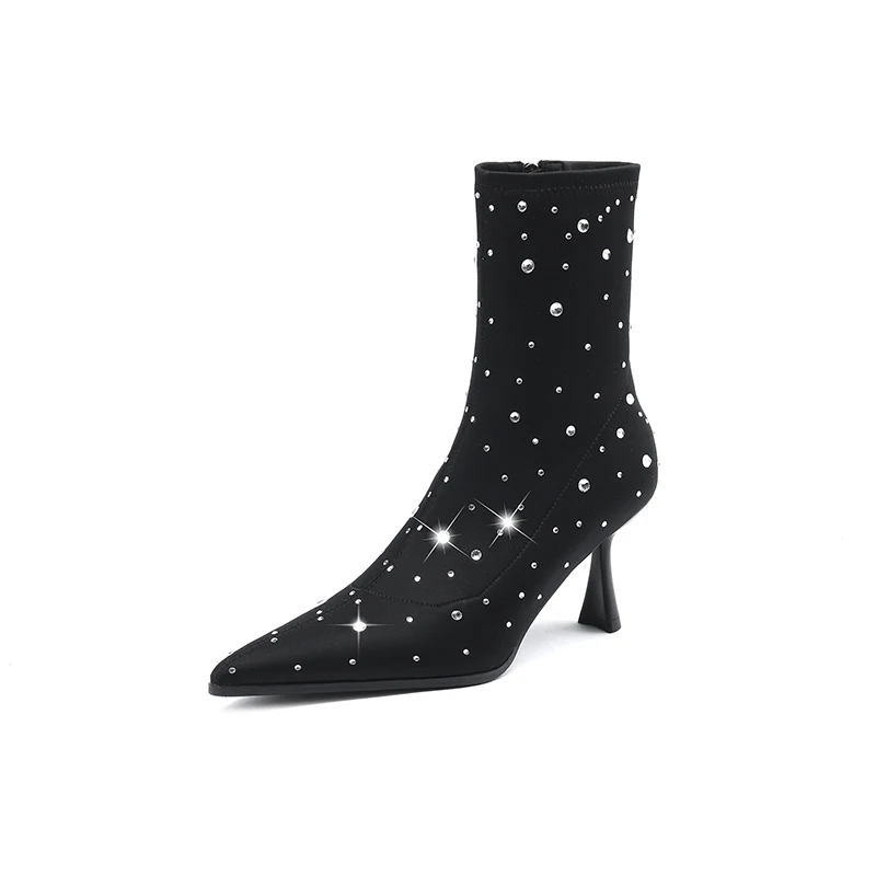2023 New Autumn winter Women ankle boots 22-25cm Elastic fabric+pigskin stretch boots side zip rhinestone thin heel skinny boots
2023 New Autumn winter Women ankle boots 22-25cm Elastic fabric+pigskin stretch boots side zip rhinestone thin heel skinny boots