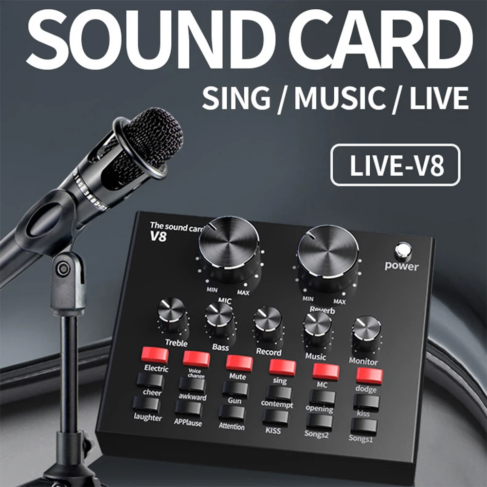 V8 USB Audio Sound Card USB External Headset Microphone Live Sound Card Kit Audio Microphone Mixer For PC Mobile Phone Live
V8 USB Audio Sound Card USB External Headset Microphone Live Sound Card Kit Audio Microphone Mixer For PC Mobile Phone Live