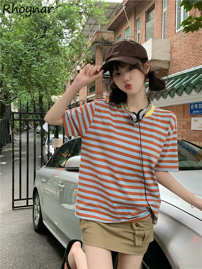 Retro T-shirts Women Korean Style Striped Summer Preppy Lovely Fashion All-match Loose O-neck Simple Basic Street Wear Chic New
Retro T-shirts Women Korean Style Striped Summer Preppy Lovely Fashion All-match Loose O-neck Simple Basic Street Wear Chic New