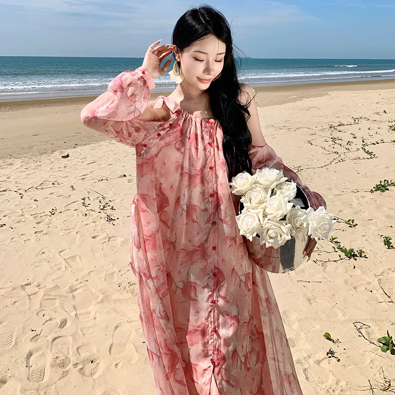 Women's Vintage Chiffon Printed Evening Prom Dress, Long Sleeve, Sexy Summer Beach Dress, Chic Elegant Single Breasted Dresses
Women's Vintage Chiffon Printed Evening Prom Dress, Long Sleeve, Sexy Summer Beach Dress, Chic Elegant Single Breasted Dresses