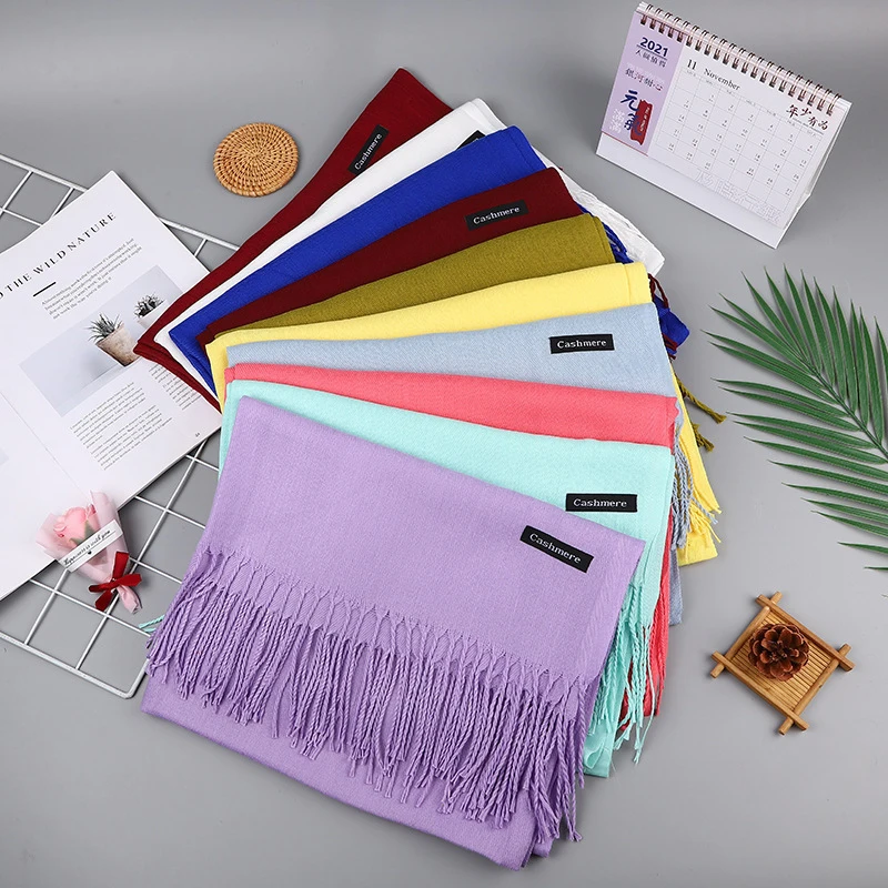 Women Solid Scarf Faux Cashmere Pashmina Shawls Tassel Hijab Head Wraps Femme Autumn Winter Tassel Scarves Bandana Brand Design
Women Solid Scarf Faux Cashmere Pashmina Shawls Tassel Hijab Head Wraps Femme Autumn Winter Tassel Scarves Bandana Brand Design