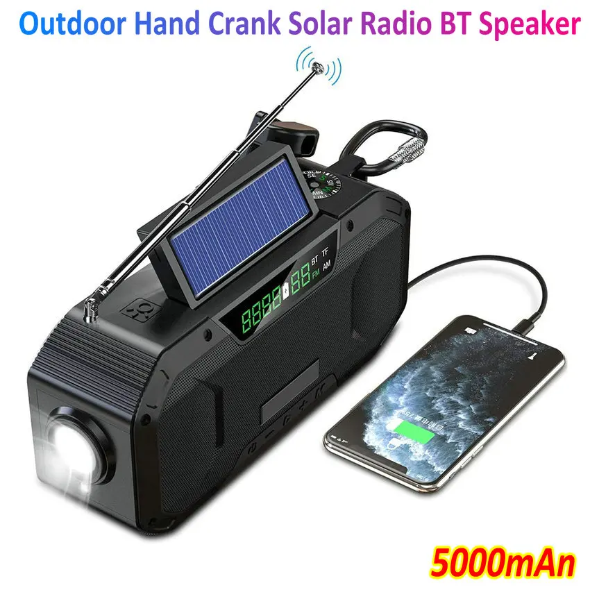Outdoor Hand Crank Solar AM FM Emergency Radio Waterproof Bluetooth Speaker LED Flashlight SOS Compass 5000mAn Rechargeable etc.
Outdoor Hand Crank Solar AM FM Emergency Radio Waterproof Bluetooth Speaker LED Flashlight SOS Compass 5000mAn Rechargeable etc.