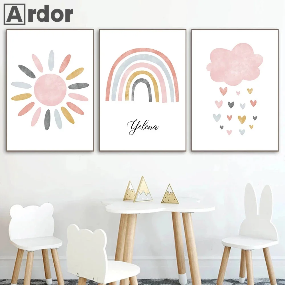 Personality Custom Name Rainbow Poster Pink Cloud Sun Prints Baby Nursery Wall Art Canvas Painting Nordic Girl Kids Room Decor
Personality Custom Name Rainbow Poster Pink Cloud Sun Prints Baby Nursery Wall Art Canvas Painting Nordic Girl Kids Room Decor