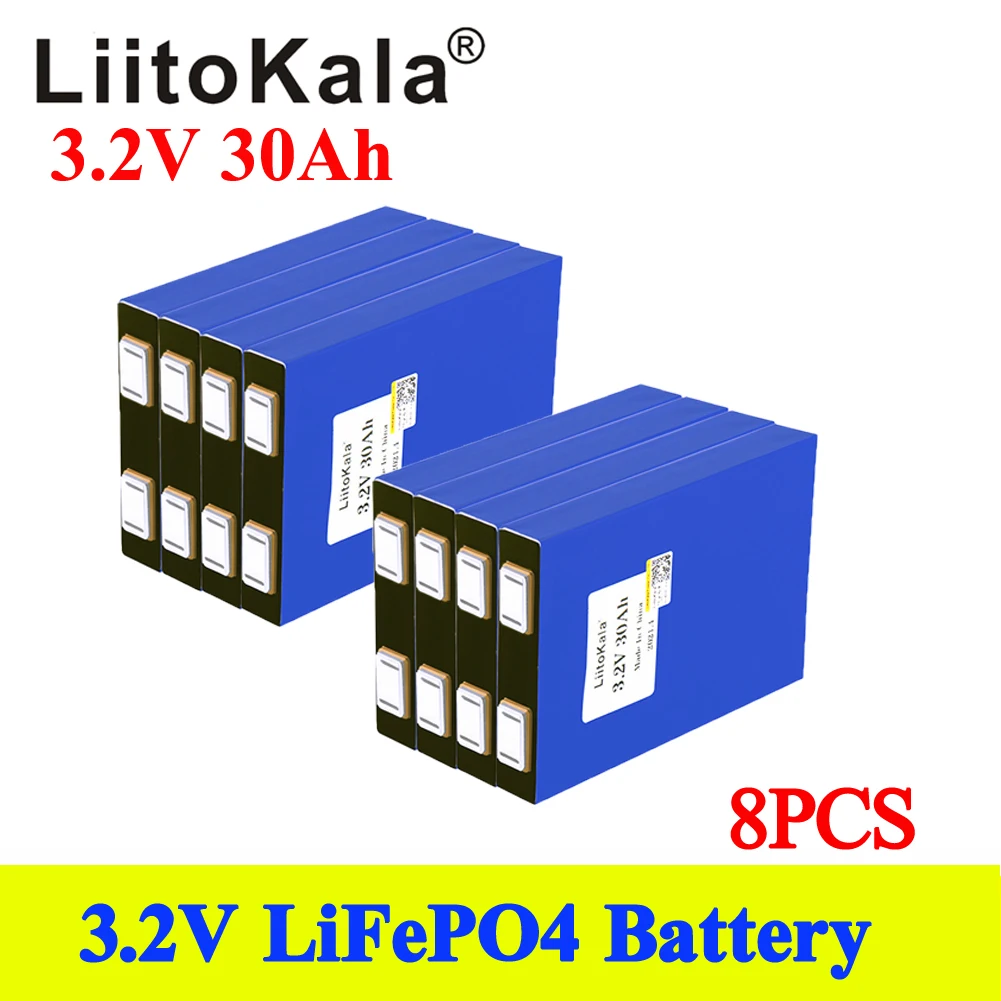 8pcs LiitoKala 3.2V 30Ah LiFePO4 Battery Cell 30000mAh Lithium Iron Phosphate Deep Cycles for Diy 12V 24V Solar Energy UPS Power
8pcs LiitoKala 3.2V 30Ah LiFePO4 Battery Cell 30000mAh Lithium Iron Phosphate Deep Cycles for Diy 12V 24V Solar Energy UPS Power