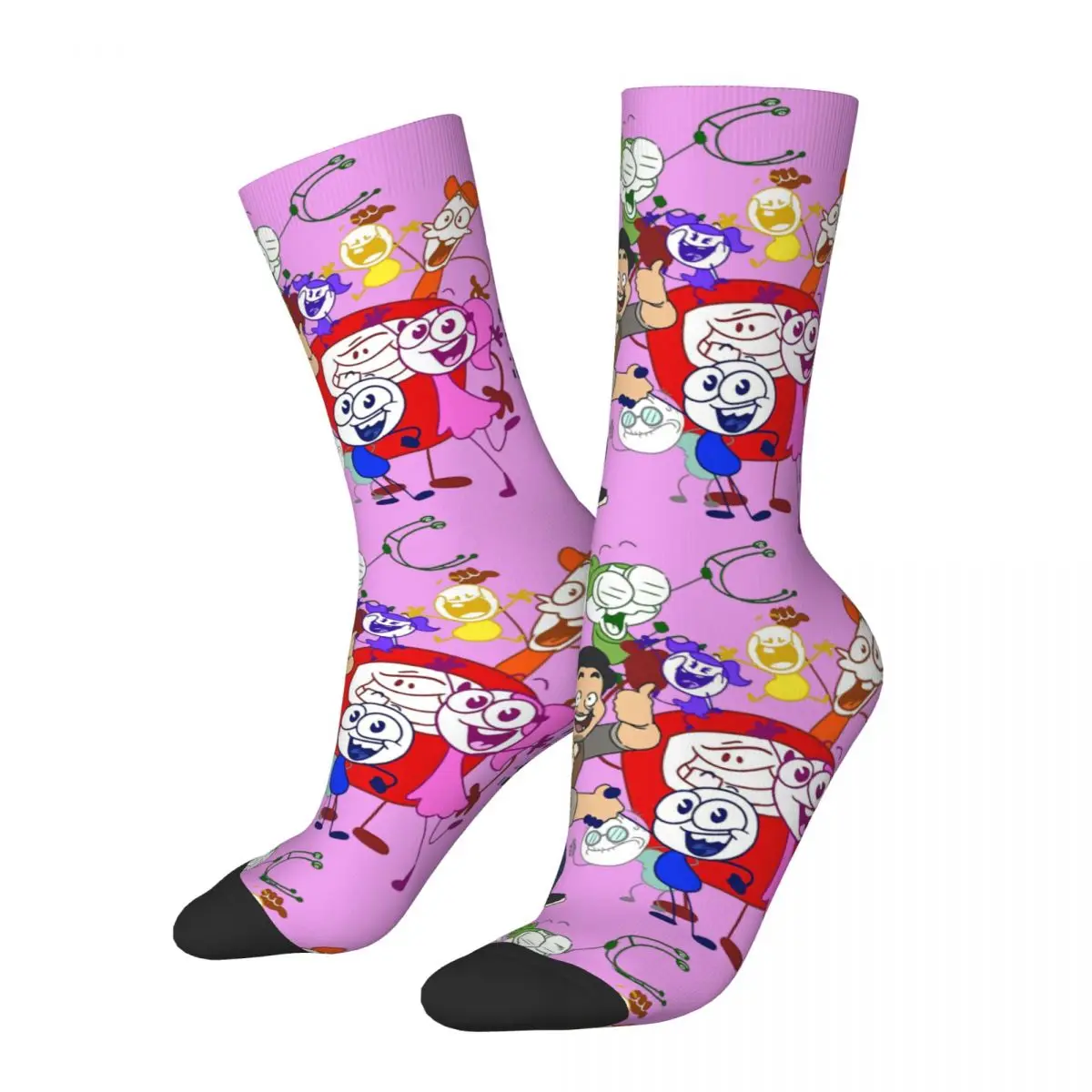

Hip Hop Retro Blue And Pink Crazy Men's compression Socks Unisex Pencilmation Cartoons Hanke Casual Series Printed Crew Sock