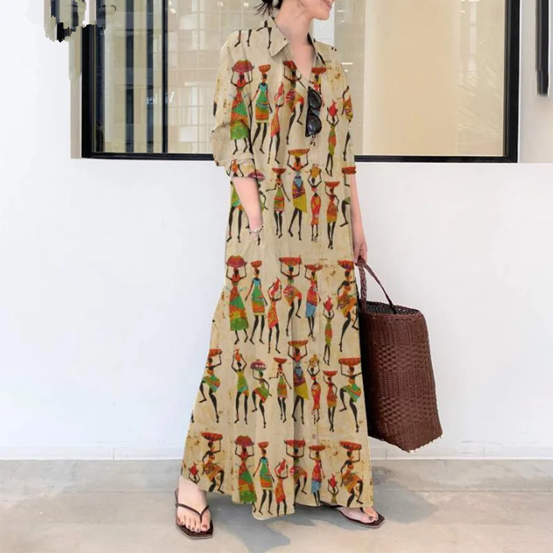 Plus Size Women's Linen Maxi Dress Beach Robe Ruched Chic Elegant Boho Turn-down Collar Printed Long Skirt Loose Waist Sleeves
Plus Size Women's Linen Maxi Dress Beach Robe Ruched Chic Elegant Boho Turn-down Collar Printed Long Skirt Loose Waist Sleeves