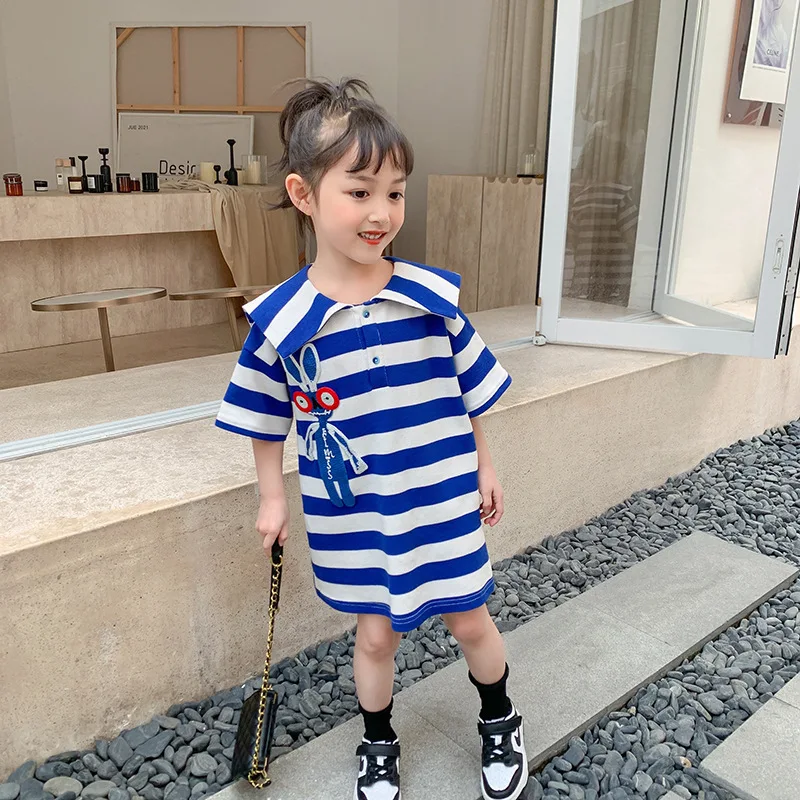 Girls Dress Summer 2022 New Navy Style Children's Striped Short-sleeved Polo Baby Mid-length Skirt Kids Dresses for Girls
Girls Dress Summer 2022 New Navy Style Children's Striped Short-sleeved Polo Baby Mid-length Skirt Kids Dresses for Girls