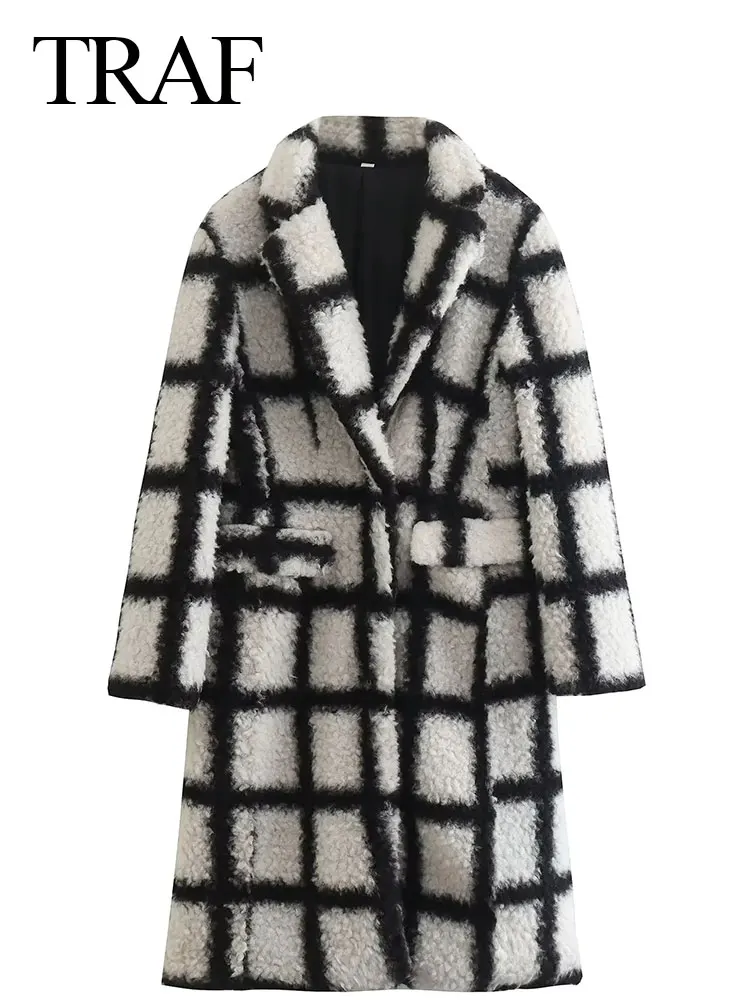 TRAF Autumn Women's Clothing Lamb Wool Plaid Long Coats Vintage Lapel Long Sleeve Button Jackets Fashion Casual Streetwear
TRAF Autumn Women's Clothing Lamb Wool Plaid Long Coats Vintage Lapel Long Sleeve Button Jackets Fashion Casual Streetwear