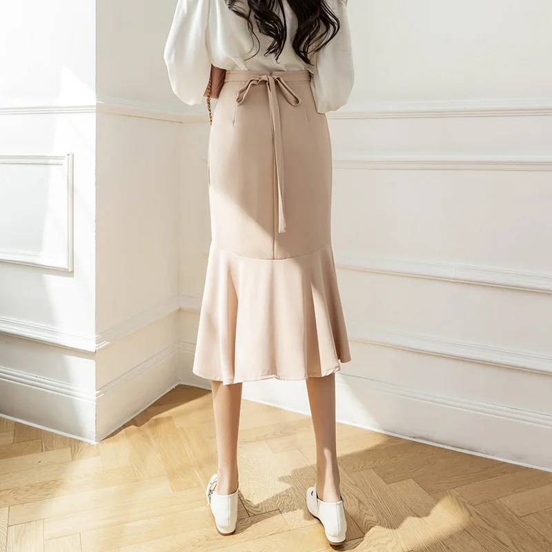 Korean fashion jupe longue femme elegant bow bandage high waist mermaid skirts women solid irregular pink black midi skirt saias
Korean fashion jupe longue femme elegant bow bandage high waist mermaid skirts women solid irregular pink black midi skirt saias