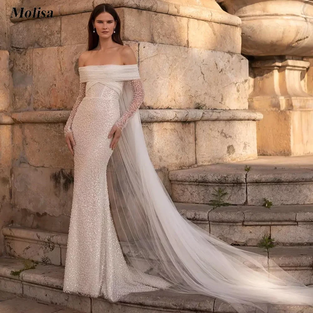 Boho Off-Shoulder Wedding Dress Mermaid Sequined Long Sleeves Bride Dresses for Women 2023 Free Shipping Country Bridal Gown
Boho Off-Shoulder Wedding Dress Mermaid Sequined Long Sleeves Bride Dresses for Women 2023 Free Shipping Country Bridal Gown
