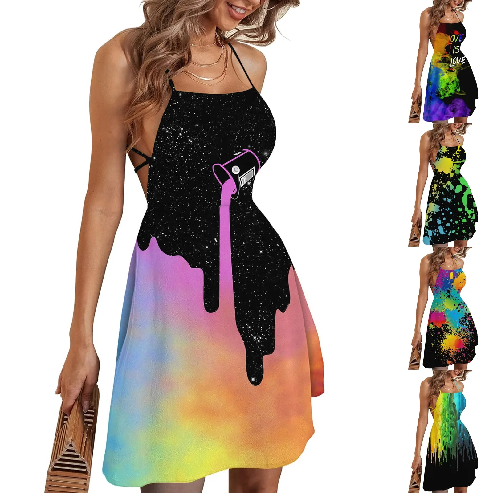 Women Dresses Summer Sexy Dress Ladies High Waist Graffiti Printing Mini Dresses Vestidos Back Lacing Straps Backless Dress
Women Dresses Summer Sexy Dress Ladies High Waist Graffiti Printing Mini Dresses Vestidos Back Lacing Straps Backless Dress