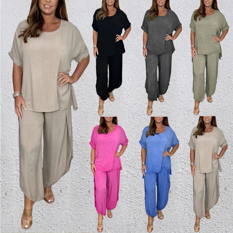Casual Top and Pants Set 2023 Summer Hot Item Women's Fashionable Solid color Loose Short Sleeve Large Size Set
Casual Top and Pants Set 2023 Summer Hot Item Women's Fashionable Solid color Loose Short Sleeve Large Size Set