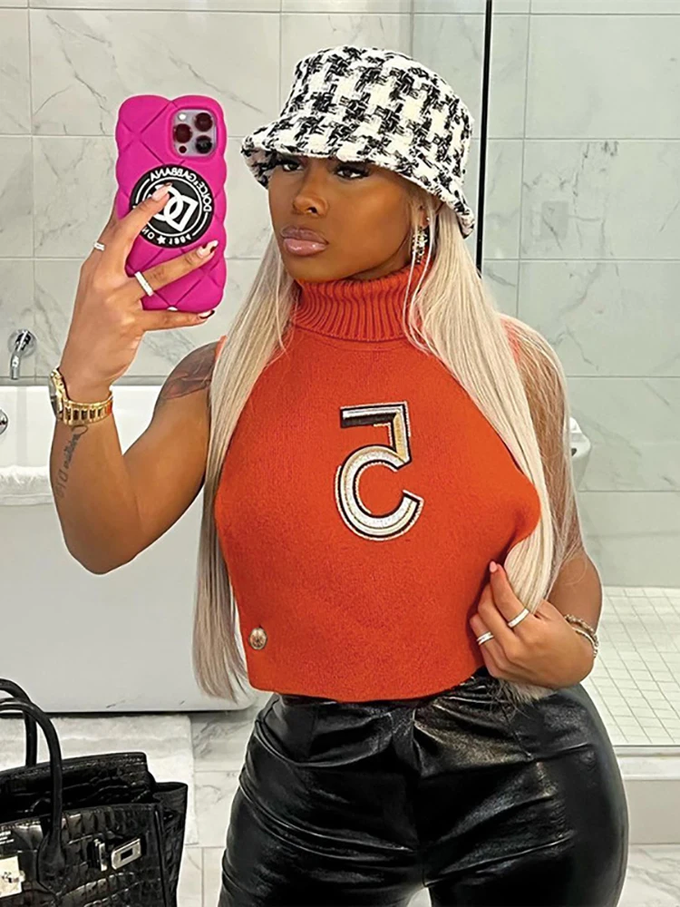 2021 Women Cropped Top Sleeveless Orange Athleisure Streetwear Vest Button Letter Embroidery Knit Turtleneck Tank Tops
2021 Women Cropped Top Sleeveless Orange Athleisure Streetwear Vest Button Letter Embroidery Knit Turtleneck Tank Tops