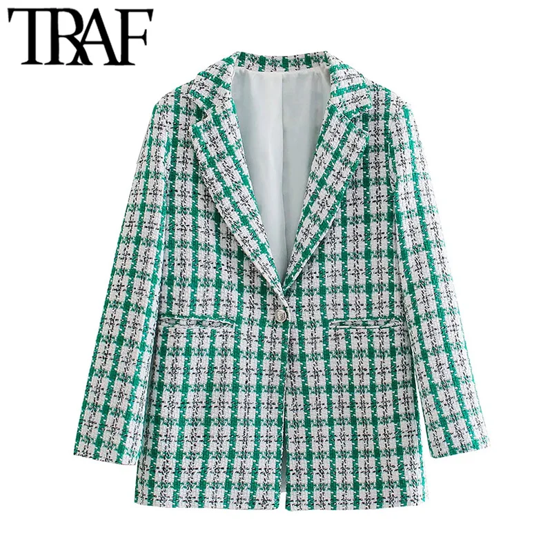 TRAF Women Fashion Tweed Loose Green Checked Blazer Coat Vintage Long Sleeve Welt Pockets Female Outerwear Chic Veste Femme
TRAF Women Fashion Tweed Loose Green Checked Blazer Coat Vintage Long Sleeve Welt Pockets Female Outerwear Chic Veste Femme