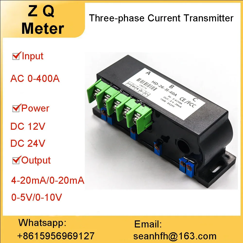 Three-phase perforated AC current transmitter module 0-400A input high precision customizable 4-20mA output
Three-phase perforated AC current transmitter module 0-400A input high precision customizable 4-20mA output