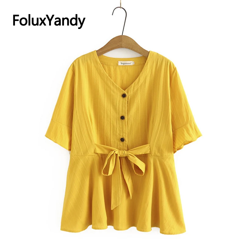 Flare Short Sleeve Blouse Plus Size 3XL 4XL Casual V Neck Bow Loose Women Cotton Summer Blouse KKFY5983
Flare Short Sleeve Blouse Plus Size 3XL 4XL Casual V Neck Bow Loose Women Cotton Summer Blouse KKFY5983