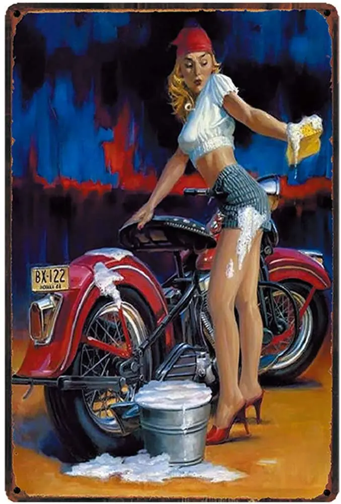 Original Retro Design Motorcycle Washing Girl Tin Metal Signs Wall Art | Thick Tinplate Print Poster Wall Decoration for Garage
Original Retro Design Motorcycle Washing Girl Tin Metal Signs Wall Art | Thick Tinplate Print Poster Wall Decoration for Garage