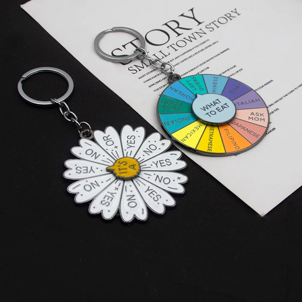 

Spinning What To Eat Keychain Yes Or No Daisy Decision Rotatable Pendant Key Chain for Women Men Car Keyring Jewelry Gift