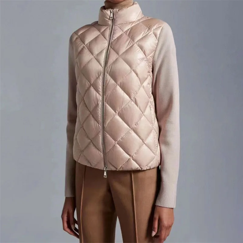 

Женская зимняя куртка, модель 2023 года, корейская мода, приталенный пуховик со стоячим воротником, топ из смеси шерсти с длинным рукавом, легкий пуховик для женщин