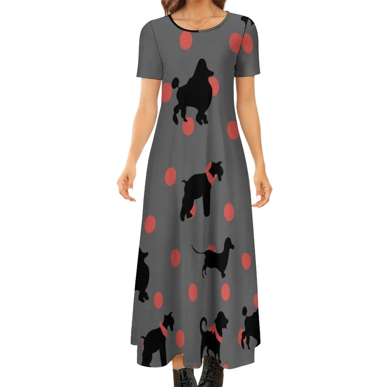 Black Cute Dog Dress Polka Dots Print Vintage Maxi Dress Short Sleeve Basic Beach Long Dresses Spring Print Oversized Vestido
Black Cute Dog Dress Polka Dots Print Vintage Maxi Dress Short Sleeve Basic Beach Long Dresses Spring Print Oversized Vestido