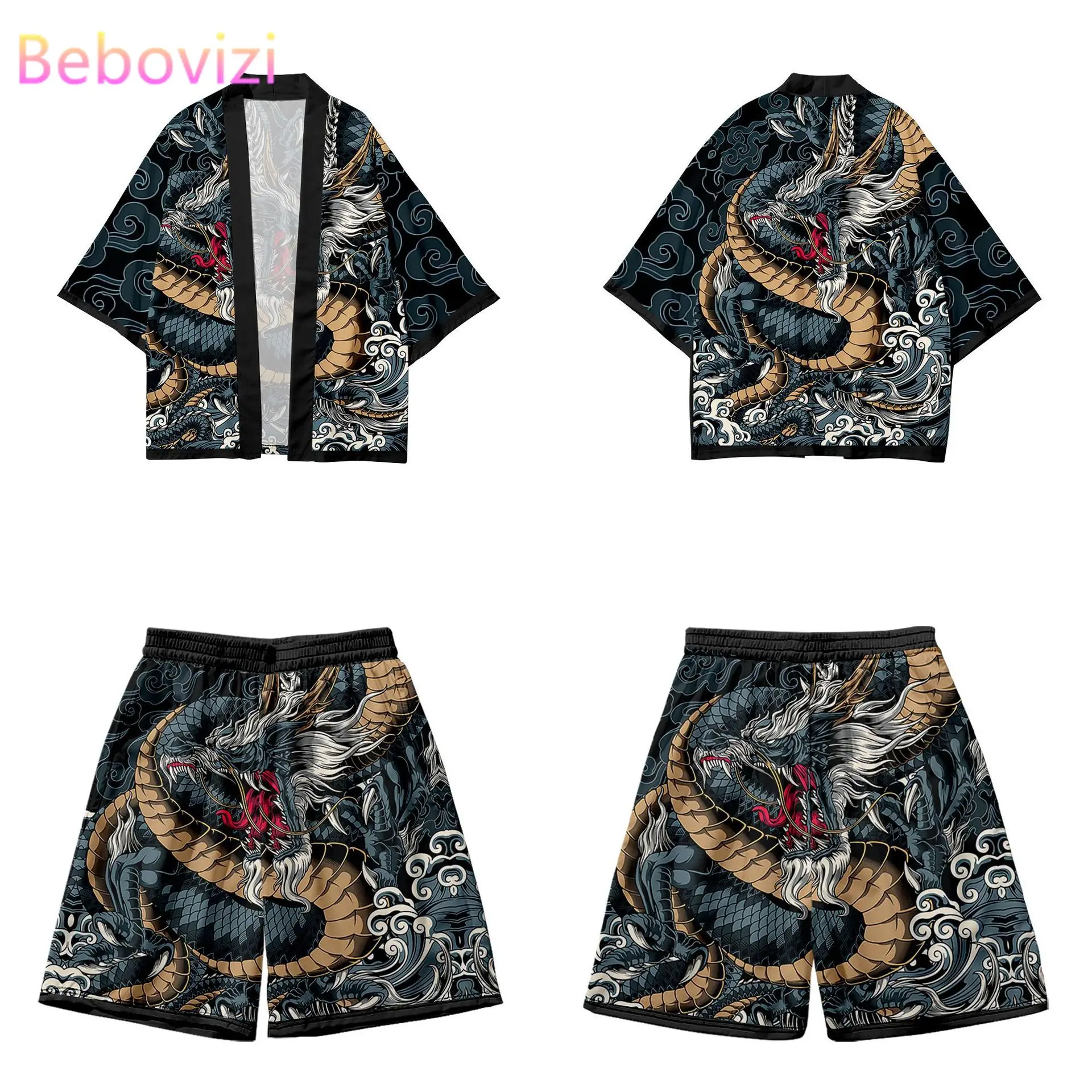 Yukata Suit Print Kimono Cardigan Shorts Sets Summer Two-piece Suit Japanese Anime Dragon Cardigan Women Men Cosplay Haori 
Yukata Suit Print Kimono Cardigan Shorts Sets Summer Two-piece Suit Japanese Anime Dragon Cardigan Women Men Cosplay Haori
